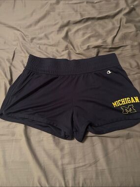Champion Women's Navy Athletic Shorts with Yellow Michigan Logo